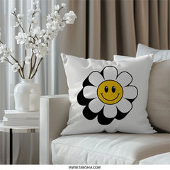 Smiley Face Flower Pillow, Retro Happy Daisy Throw Pillow, Home Decor Accent Pillow, Trendy Cute Room Decor, Fun Gift Idea - Tawshia