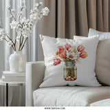 Floral Pillow, Tulip Pillow, Flower Bouquet Throw Pillow, Spring Decor Cushion, Botanical Pillow, Home Accent Pillow, Living Room Pillow - Tawshia
