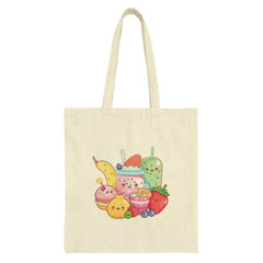 Kawaii Food Tote Bag, Cute Drinks Art Bag, Fruit Dessert Gift, Yummy Dessert Print, Aesthetic Bag, Pastel Colors Design Tote Bag - Tawshia