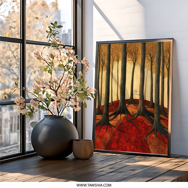 Autumn Forest Wall Art, Tree Roots Painting Print, Forest Landscape Decor, Fall Season Artwork, Rustic Home Decor, Nature Inspired Art - Tawshia