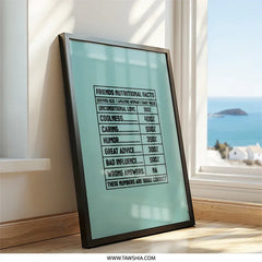 Friends Nutritional Facts Wall Art, Funny Friend Gift, Best Friend Wall Decor, Humorous Friendship Print, Unique Friend Present Idea - Tawshia