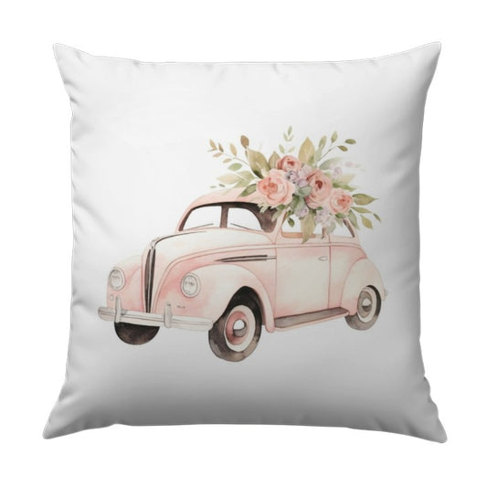 Pink Car Pillow, Watercolor Flower Car Art, Vintage Car Home Decor, Retro Automotive Throw Pillow, Aesthetic Car Lover Gift - Tawshia