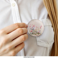 Fairy Castle Pinback Button, Magical Garden, Watercolor Style, Cute Butterflies, Dreamy Gift, Floral Scene - Tawshia
