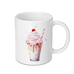 Pink Milkshake Mug, Watercolor Drink Mug, Cherry Topped Mug, Dessert Mug, Gift Idea, Sweet Treat Mug, Novelty Mug - Tawshia