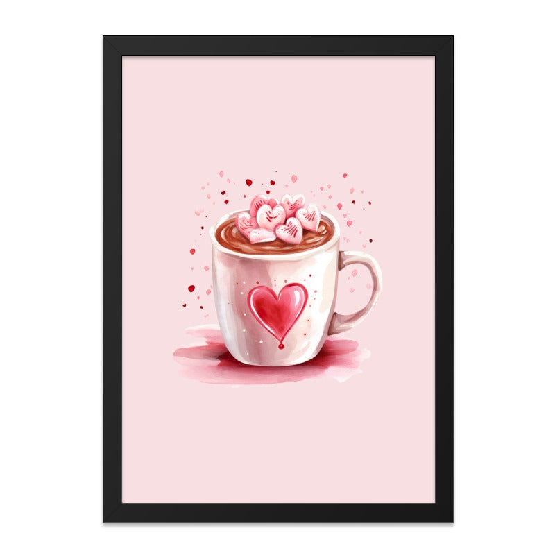 Valentine Wall Art, Hot Chocolate Print, Heart Marshmallow Mug, Cute Home Decor, Sweet Treat Illustration, Coffee Lover Gift, Kitchen Art - Tawshia