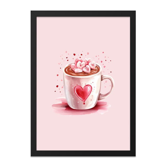 Valentine Wall Art, Hot Chocolate Print, Heart Marshmallow Mug, Cute Home Decor, Sweet Treat Illustration, Coffee Lover Gift, Kitchen Art - Tawshia