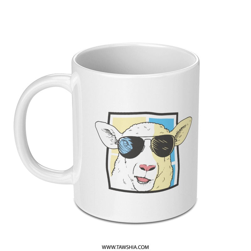 Cool Cartoon Sheep With Sunglasses on White Mug product