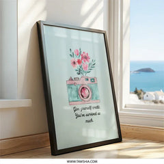 Camera Wall Art, Floral Camera Print, Inspirational Quote Art, Turquoise Pink Decor, Positive Affirmation Art, Unique Wall Art - Tawshia