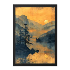 Mountain Lake Wall Art, Sunset Landscape Print, Golden Hour Reflection, Nature Home Decor, Scenic Wall Decor - Tawshia