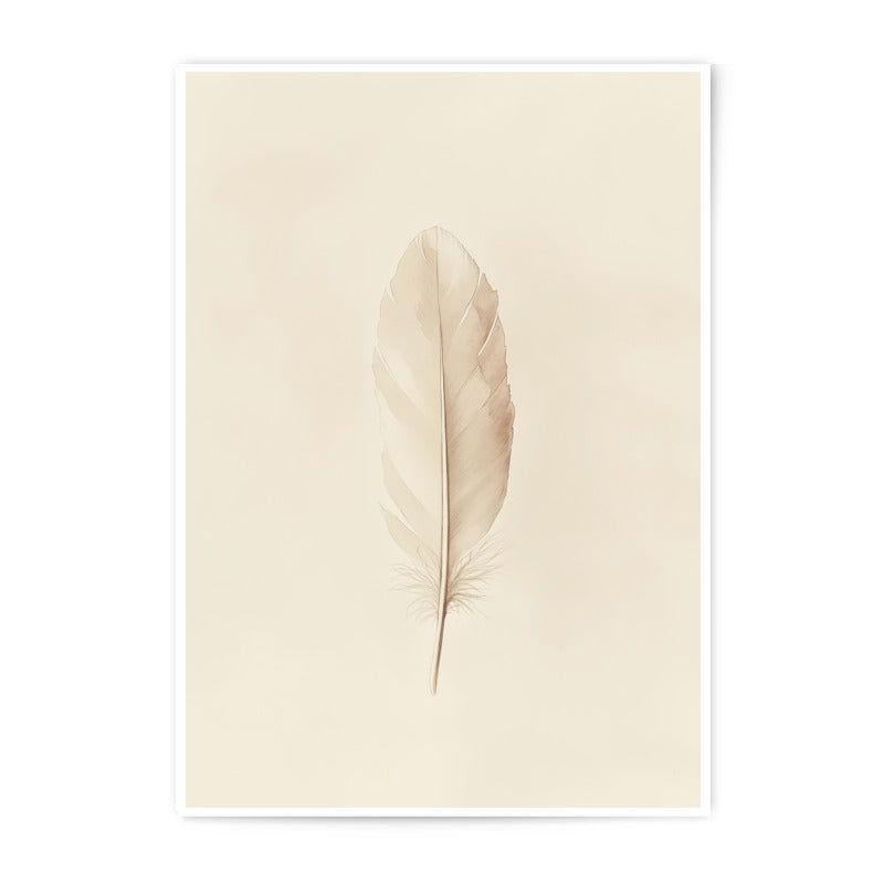 Feather Photographic Print, Minimalist Art, Neutral Wall Decor, Modern Home, Light Academia, Boho Chic Feather Print, Beige Feather Art - Tawshia