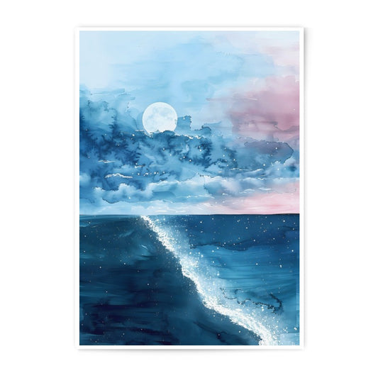 Moonlight Wave Photographic Print, Ocean Art, Night Sky Art, Beach Decor, Wall Art, Home Decor - Tawshia