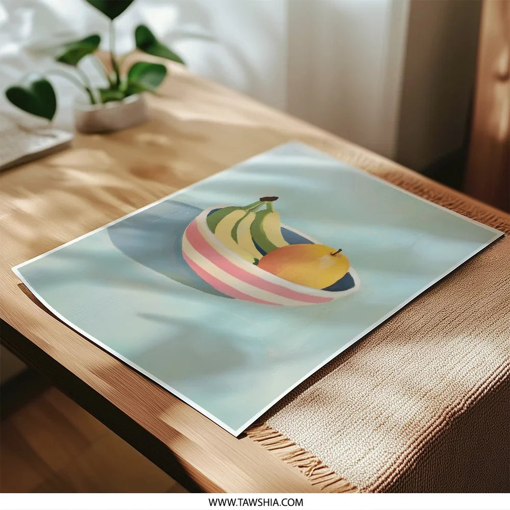Fruit Bowl Photographic Print, Still Life Art Print, Kitchen Wall Art, Bananas, Peach, Modern Art, Fine Art Print, Home Decor - Tawshia