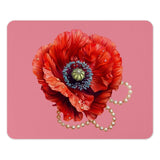 Red Poppy Mouse Pad, Floral Desk Accessory, Flower Art, Pearl Jewelry, Unique Computer Gift, Modern Office Decor, Elegant Desk Pad - Tawshia