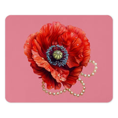 Red Poppy Mouse Pad, Floral Desk Accessory, Flower Art, Pearl Jewelry, Unique Computer Gift, Modern Office Decor, Elegant Desk Pad - Tawshia