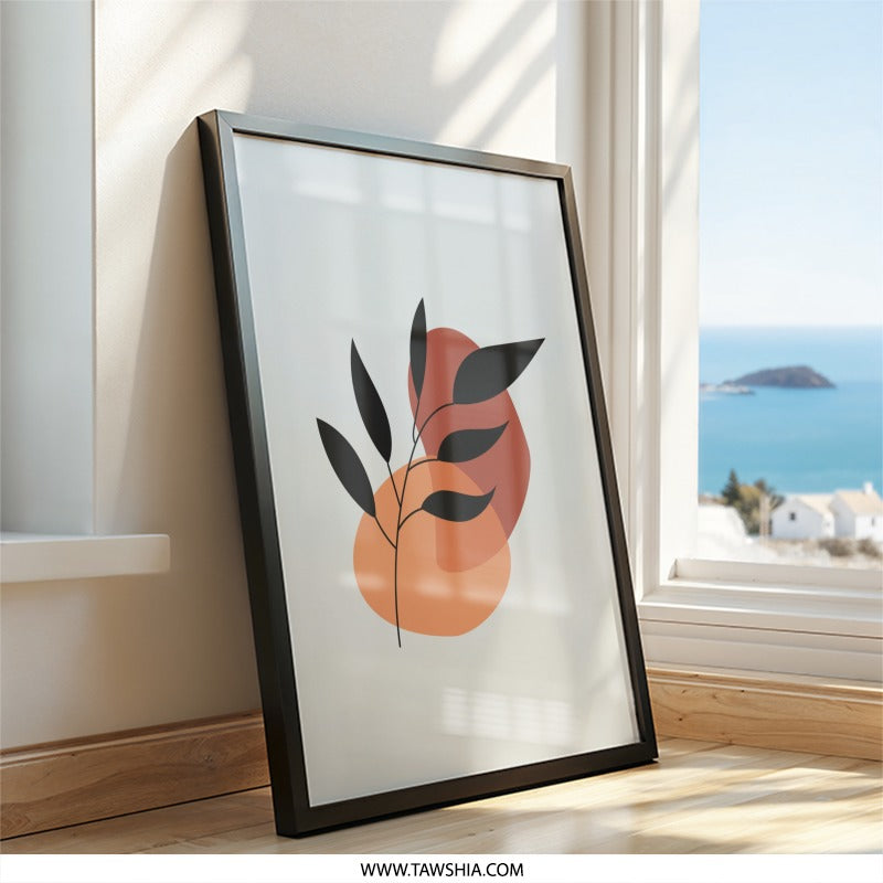 Abstract Leaf Wall Art, Minimalist Print, Botanical Artwork, Geometric Shapes, Modern Home Decor, Trendy Wall Hanging, Framed Art, Wall - Tawshia