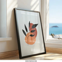 Abstract Leaf Wall Art, Minimalist Print, Botanical Artwork, Geometric Shapes, Modern Home Decor, Trendy Wall Hanging, Framed Art, Wall - Tawshia