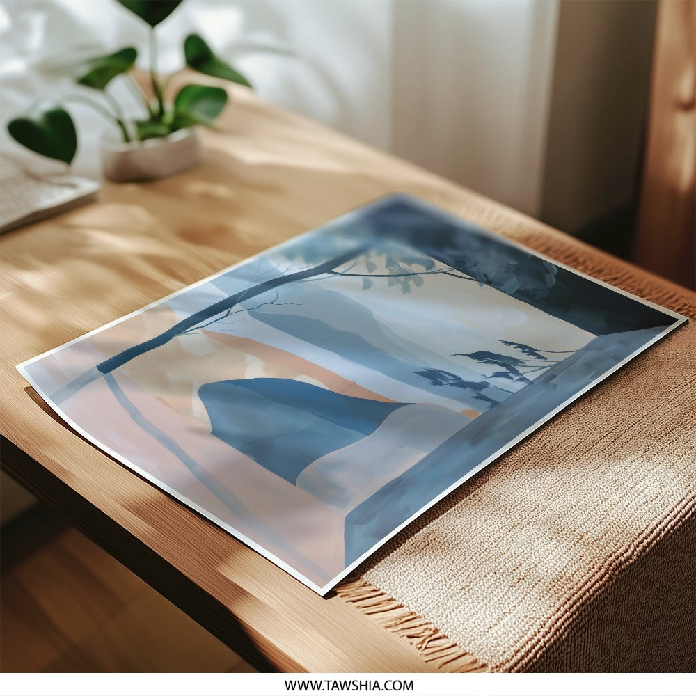 Abstract Landscape Photographic Print, Modern Wall Art, Minimalist Mountain View, Nature Inspired Home Decor, Serene Art Print - Tawshia