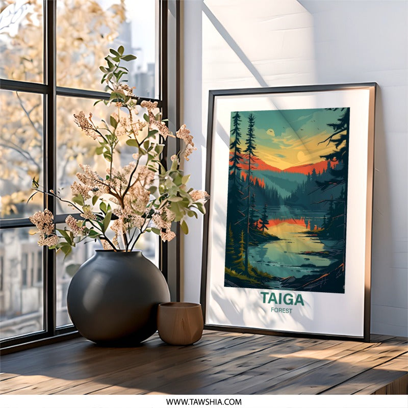 Taiga Forest Wall Art, Nature Scenery Print, Landscape Wall Decor, Modern Art Print, Forest Artwork, Wall Decor, Scenic View - Tawshia