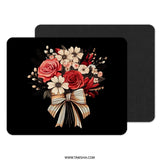 Floral Bouquet Mouse Pad, Red Roses, Cute Bow, Elegant, Computer Accessory, Desk Decor, Trendy Mousepad, Gift Idea - Tawshia
