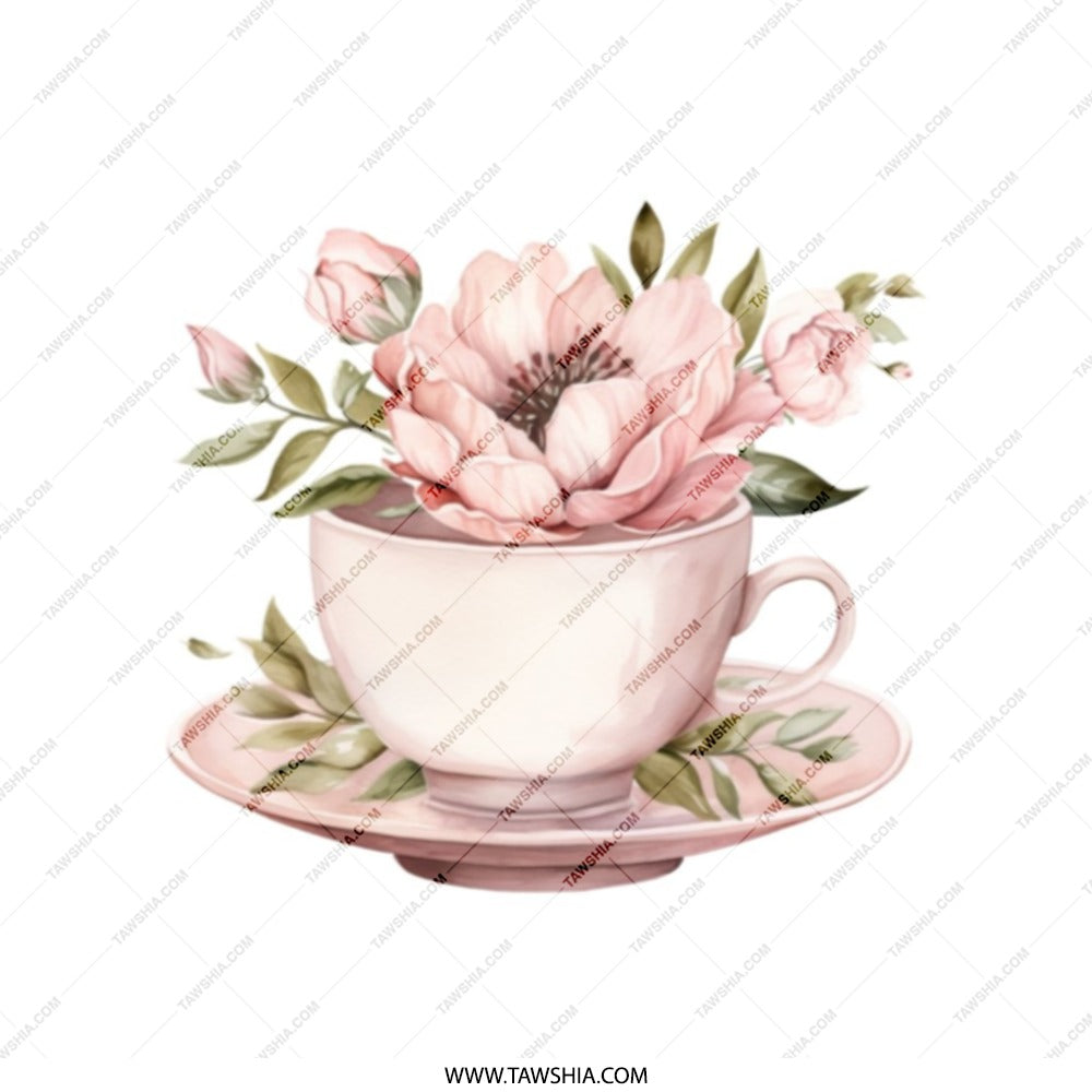 Floral Tea Cup Tote Bag, Flower Arrangement in Teacup, Aesthetic Tote, Watercolor Design, Botanical Art, Gift for Her, Book Lover, Cute - Tawshia