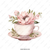 Floral Tea Cup Tote Bag, Flower Arrangement in Teacup, Aesthetic Tote, Watercolor Design, Botanical Art, Gift for Her, Book Lover, Cute - Tawshia