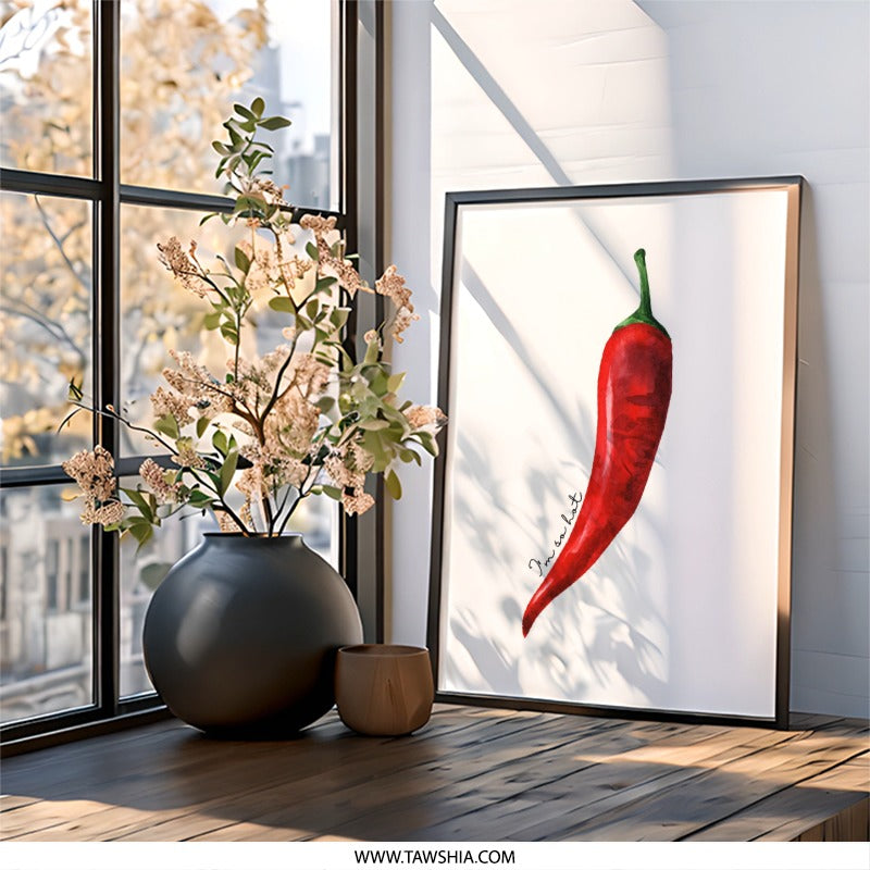 Red Hot Chili Pepper Wall Art, Watercolor Chili Print, Spicy Kitchen Decor, Foodie Gift, Funny Wall Art - Tawshia