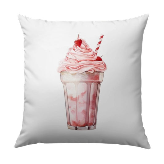 Strawberry Milkshake Pillow, Watercolor Art Pillow, Dessert Lover Gift, Cute Home Decor Pillow, Foodie Pillow, Yummy Pillow, Kitchen Decor - Tawshia