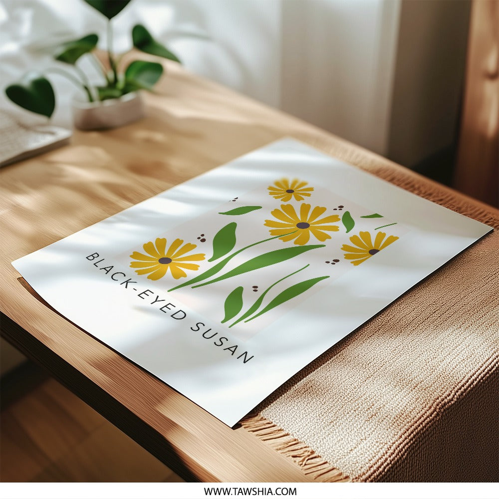 Black Eyed Susan Photographic Print, Floral Art Print, Yellow Flowers Wall Decor, Botanical Print, Flower Illustration, Floral Wall Art - Tawshia