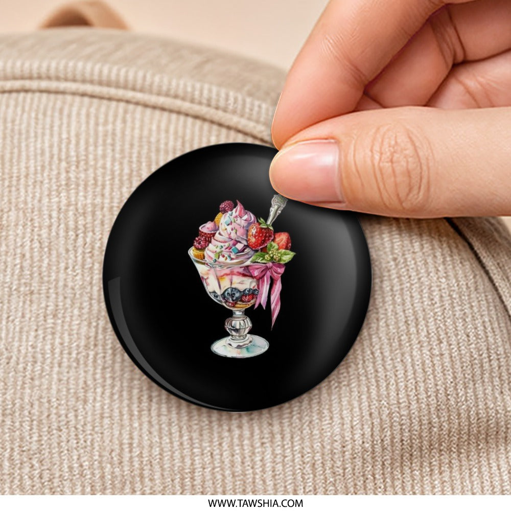 Berry Dessert Pinback Button, Sundae Button, Cute Food Pin, Sweet Treat Button, Dessert Lover Gift, Chef Gift, Confectionery Art - Tawshia