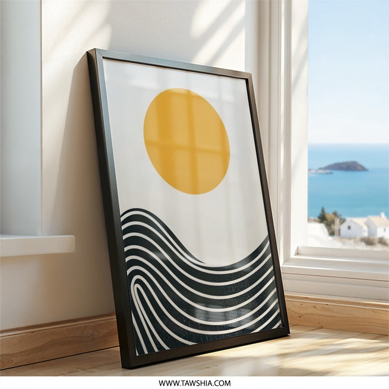 Abstract Sun Wall Art, Minimalist Sunrise Print, Modern Art Decor, Geometric Wall Hanging, Line Art Poster, Contemporary Home Decor - Tawshia