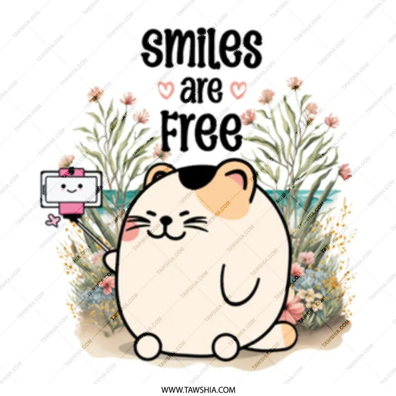 Smiling Cute Cat with Floral Background Art product