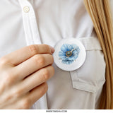 Blue Poppy Pinback Button, Floral Button Badge, Flower Lapel Pin, Elegant Pearl Accent, Botanical Art Pin, Cute Decorative Button - Tawshia