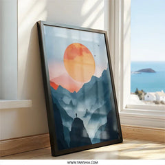 Mountain Sunset Wall Art, Man Silhouette Art, Minimalist Landscape Print, Nature Wall Decor, Zen Art Print, Spiritual Wall Art - Tawshia
