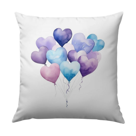 Heart Balloons Pillow, Watercolor Hearts Throw Pillow, Love Heart Decorative Pillow, Colorful Hearts Pillow Cover, Home Decor - Tawshia