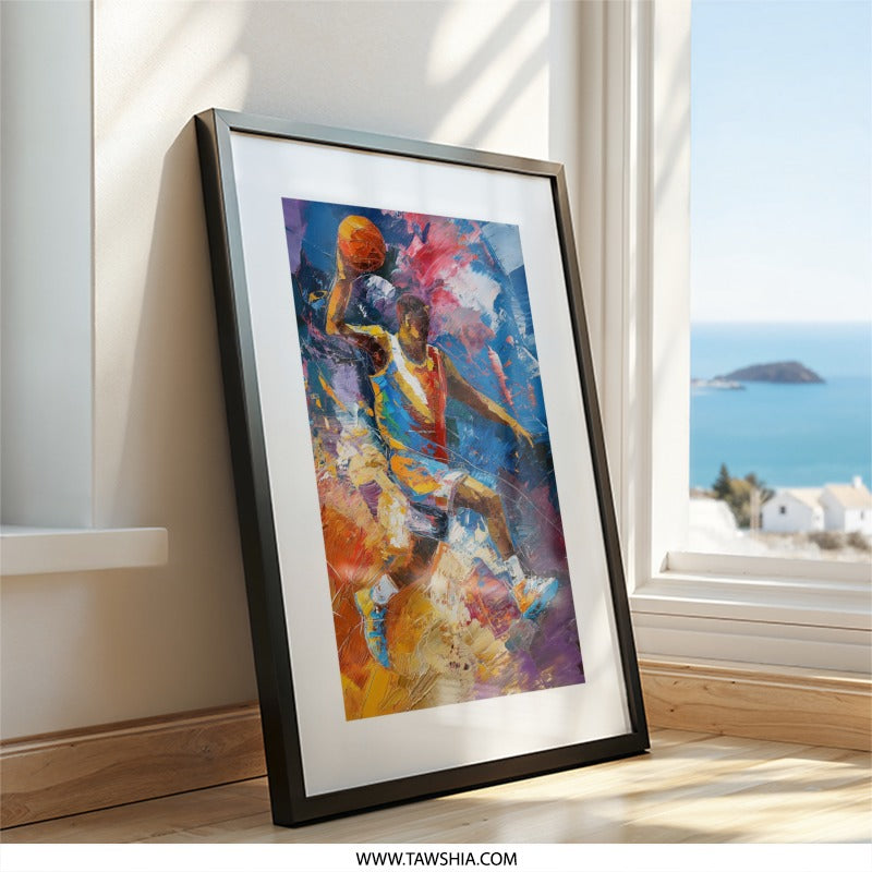 Basketball Art Wall Decor, Sports Painting Print, Slam Dunk Poster, NBA Artwork, Athlete Gift, Man Cave Decor, Boys Room Art - Tawshia