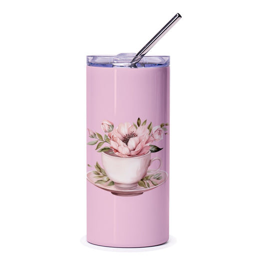 Floral Tumbler, Tea Cup, Flower Tumbler, Watercolor Tumbler, Pink Tumbler, Unique Gift, Travel Mug, Hot or Cold Drinks - Tawshia