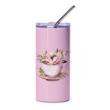 Floral Tumbler, Tea Cup, Flower Tumbler, Watercolor Tumbler, Pink Tumbler, Unique Gift, Travel Mug, Hot or Cold Drinks - Tawshia
