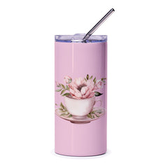 Floral Tumbler, Tea Cup, Flower Tumbler, Watercolor Tumbler, Pink Tumbler, Unique Gift, Travel Mug, Hot or Cold Drinks - Tawshia