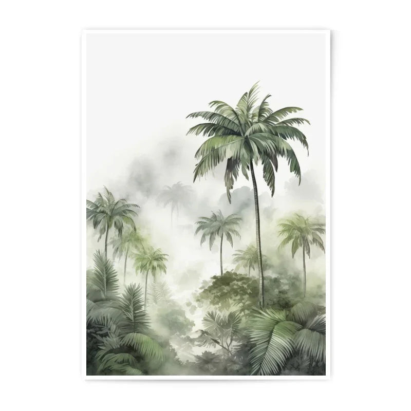 Tropical Palm Tree Photographic Print, Misty Jungle Wall Art, Exotic Landscape Photo, Nature Home Decor, Serene Palm Trees Art Print - Tawshia