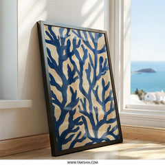 Blue Coral Wall Art, Abstract Nautical Print, Coastal Home Decor, Ocean Inspired Artwork, Modern Sea Life Painting - Tawshia