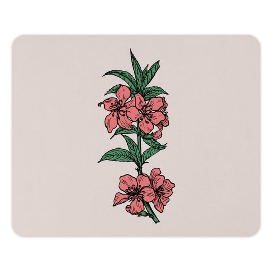 Peach Blossom Mouse Pad, Floral Mousepad, Botanical Computer Mat, Desk Accessories, Pink Flower Mouse Pad, Cute Mouse Pad - Tawshia