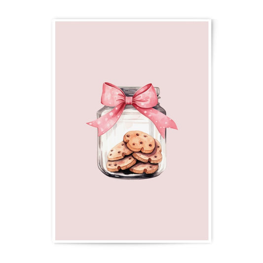 Cookie Jar Photographic Prints, Pink Bow Art Print, Sweet Treats Wall Art, Cute Kitchen Decor, Watercolor Food Print, Home Decor - Tawshia
