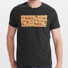 Fun Food Pattern Black Graphic T-Shirt product type