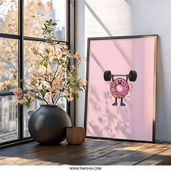 Funny Donut Wall Art, Weightlifting Print, Gym Decor, Sweet Treat Poster, Cute Foodie Art, Motivational Wall Decor, Home Decor - Tawshia