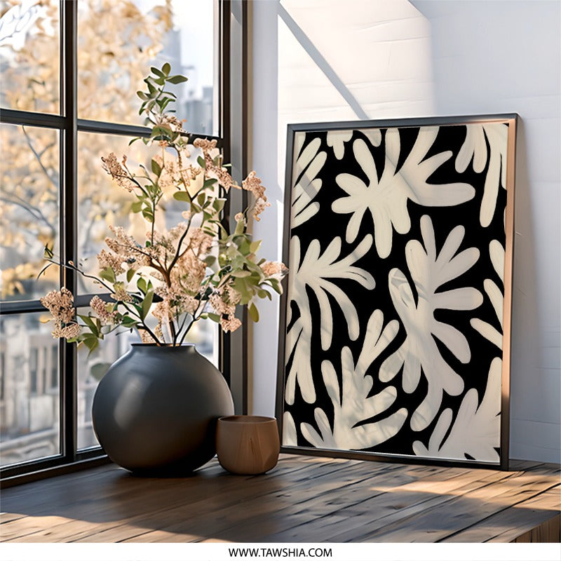 Floral Wall Art, Abstract Plant Print, Beige Flower Decor, Modern Art Print, Botanical Wall Hanging, Minimalist Home Decor, Stylish Floral - Tawshia