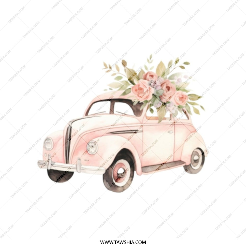 Floral Car Tote Bag, Cute Pink Car, Flower Bouquet, Aesthetic Tote, Unique Design, Shopping Bag, Everyday Bag, Gift for Her - Tawshia
