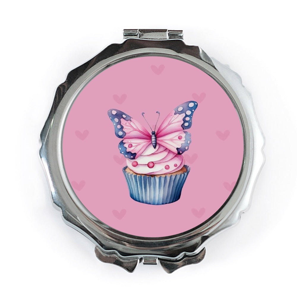 Butterfly Cupcake Pocket Mirror, Cute Compact Mirror, Pink Travel Mirror, Birthday Gift, Stocking Stuffer, Makeup Mirror - Tawshia