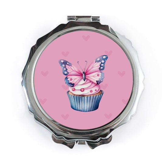 Butterfly Cupcake Pocket Mirror, Cute Compact Mirror, Pink Travel Mirror, Birthday Gift, Stocking Stuffer, Makeup Mirror - Tawshia