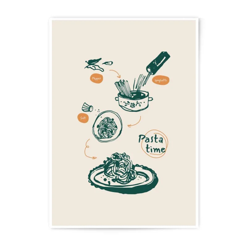 Pasta Time Photographic Print, Kitchen Art Print, Foodie Gift, Spaghetti Illustration, Home Decor, Restaurant Wall Art - Tawshia