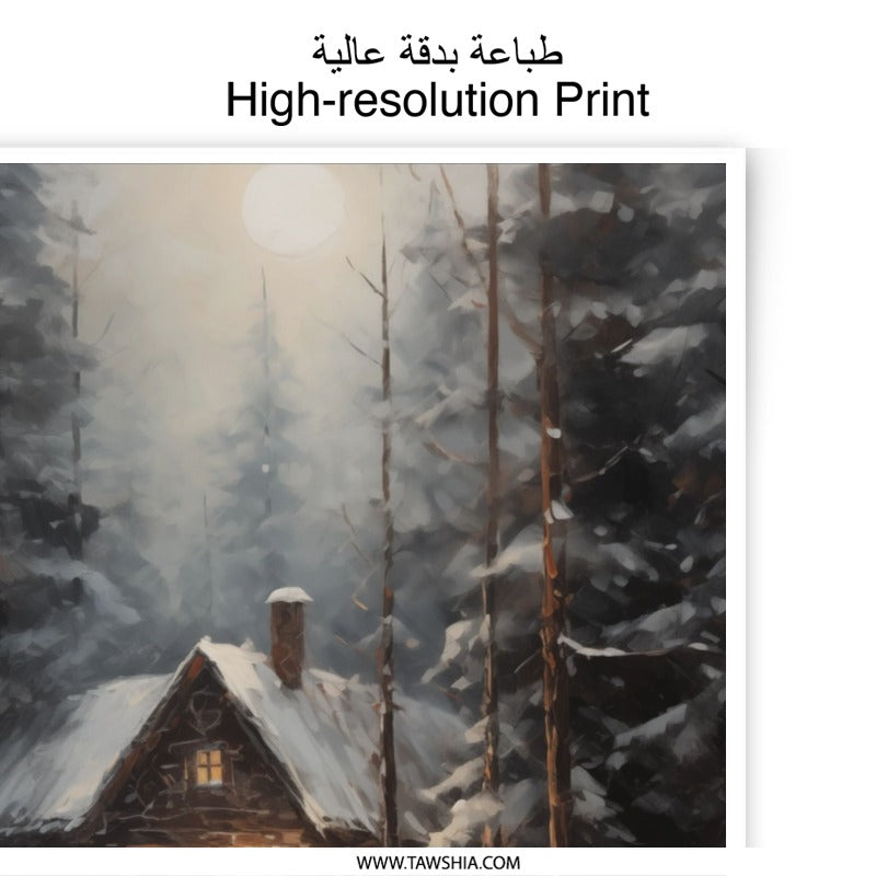Winter Cabin Photographic Print, Snowy Forest Home Art, Cozy Home Decor, Landscape Photography, Holiday Gift Idea - Tawshia